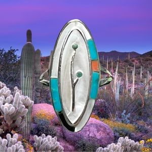 Sterling Silver Zuni Inlay Flower Ring Size 5.75.